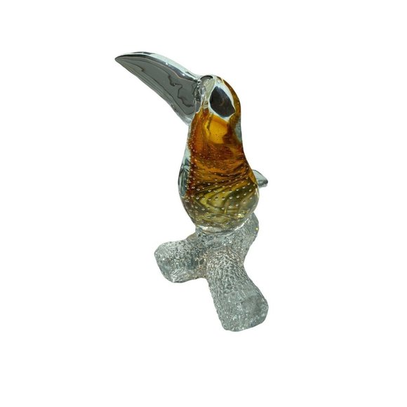 Large Amber Clear glass Bird split log flat tail bubbles 7" X 8" X 4 3/4" FLAW - Picture 4 of 7